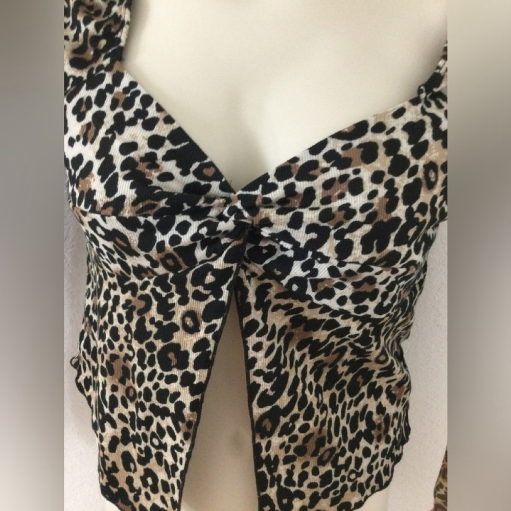 Just Polly New York animal print long sleeve cropped top Woman’s XL - Picture 10 of 11